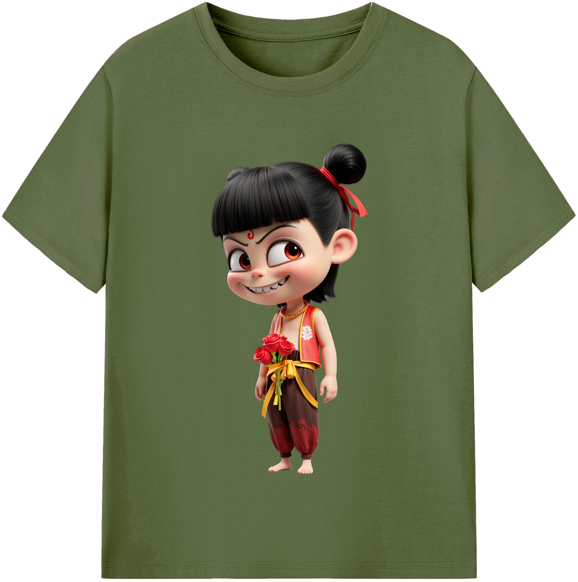 （画像用） Ne Zha 2 ナタ 魔童の大暴れ 綿100％半袖Tシャツ（フロントプリント）